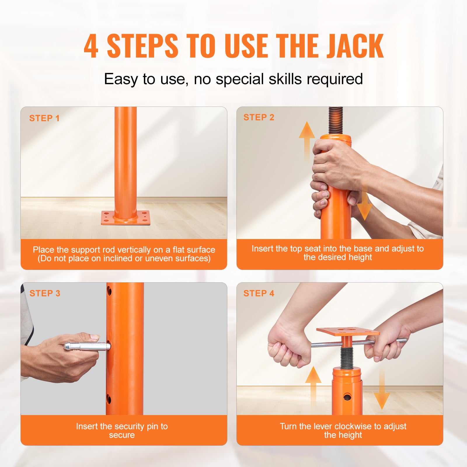 Adjustable Floor Jack Post House Floor Leveling Lift 53"-93" Height Range