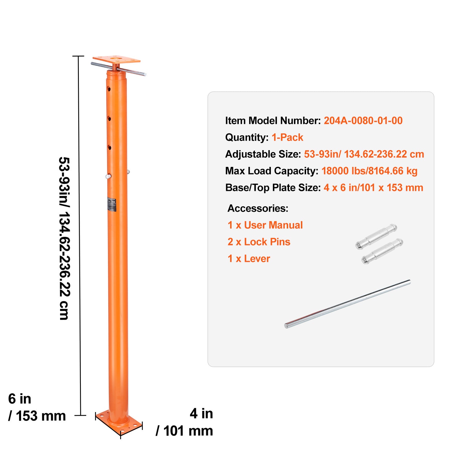 Adjustable Floor Jack Post House Floor Leveling Lift 53"-93" Height Range