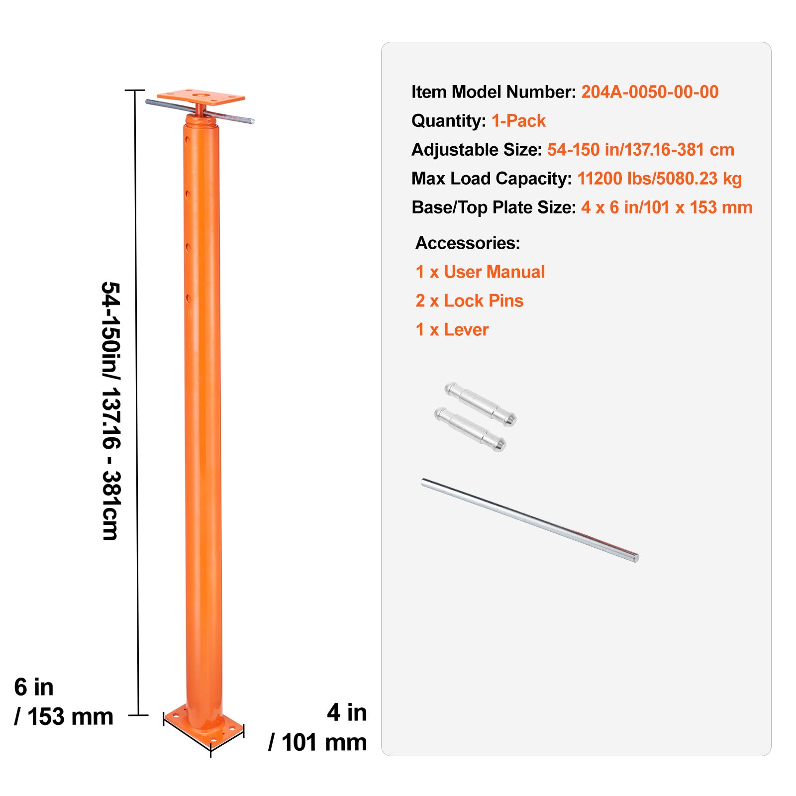 Adjustable Floor Jack Post House Floor Leveling Lift 54"-150" Height Range