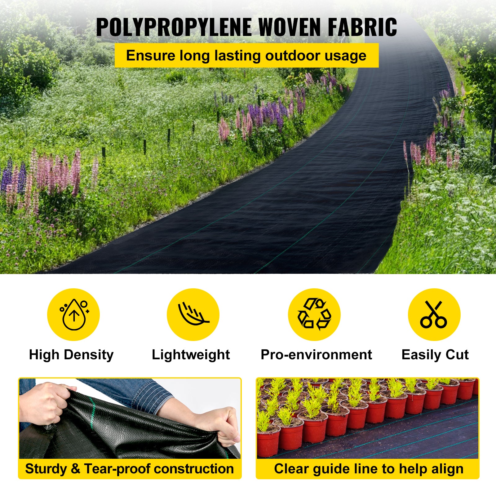 6FTx300FT Premium Weed Barrier Fabric Heavy Duty 3.2OZ, Woven Weed Control Fabric, High Permeability Good for Flower Bed, Geotextile Fabric for Underlayment, Polyethylene Ground Cover