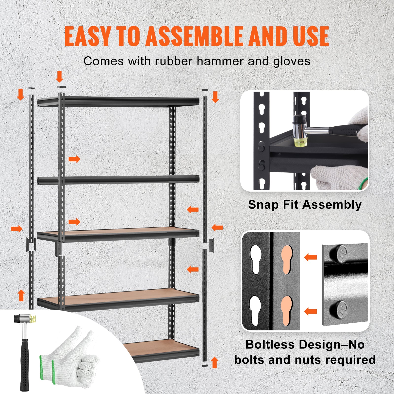 Storage Shelving Unit, 5-Tier Adjustable, 2000 lbs Capacity, Heavy Duty Garage Shelves Metal Organizer Utility Rack, Black, 48" L x 24" W x 72" H for Kitchen Pantry Basement Bathroom Laundry