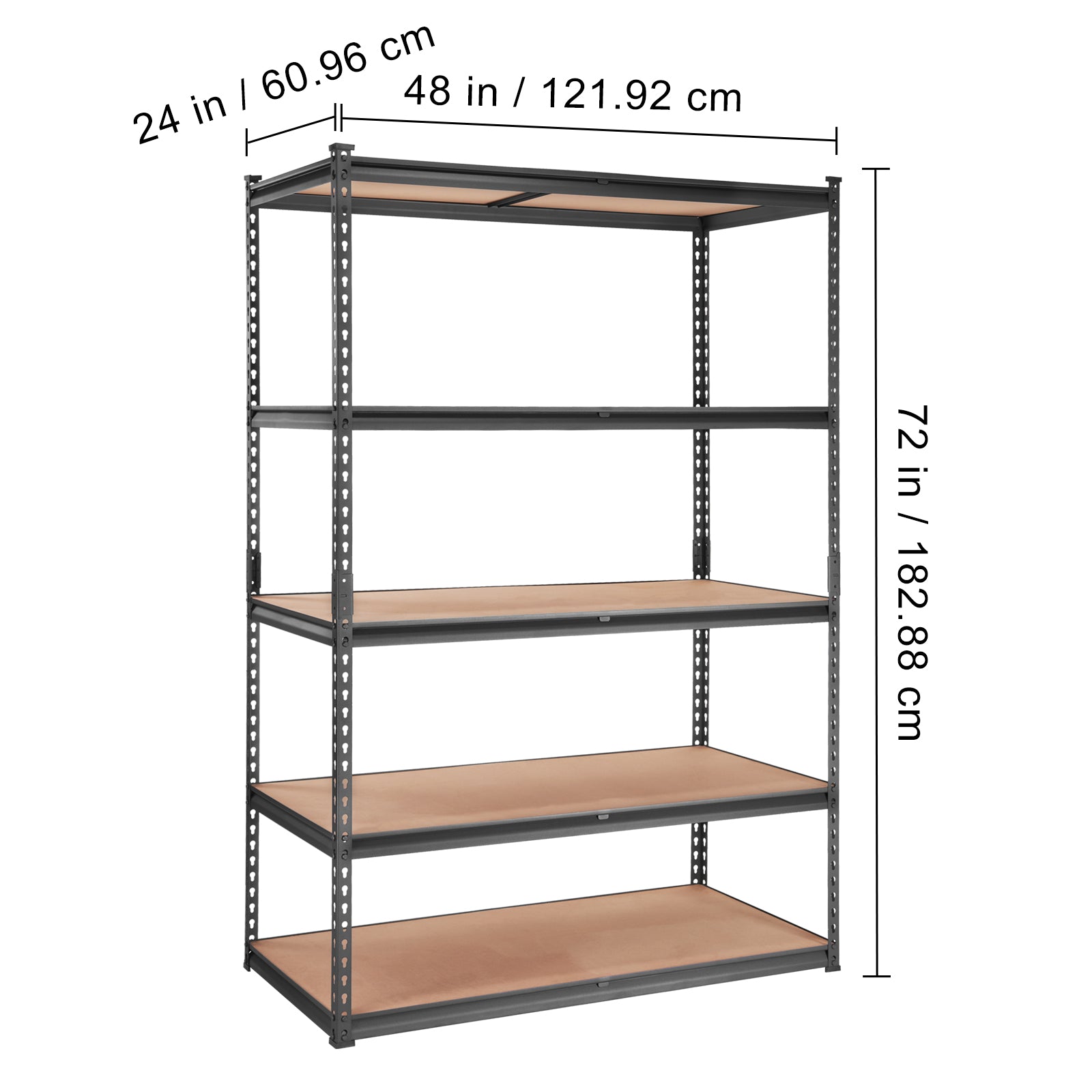 Storage Shelving Unit, 5-Tier Adjustable, 2000 lbs Capacity, Heavy Duty Garage Shelves Metal Organizer Utility Rack, Black, 48" L x 24" W x 72" H for Kitchen Pantry Basement Bathroom Laundry