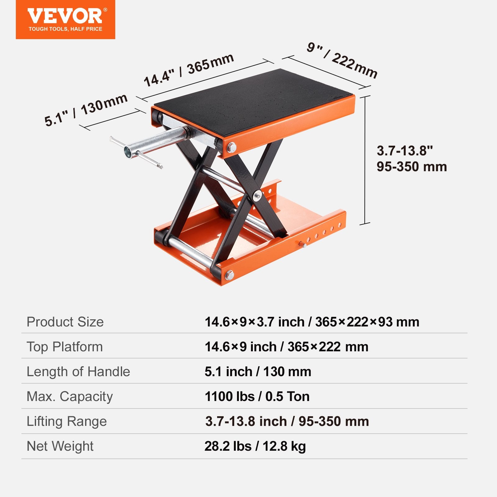 Motorcycle Lift, 1100 LBS Motorcycle Scissor Lift Jack with Wide Deck & Safety Pin, 3.7"-13.8" Center Hoist Crank Stand, Steel Scissor Jack for Street Bikes, Cruiser Bikes, Touring Motorcycles