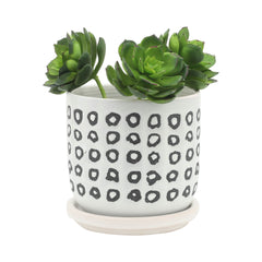 S/2 5/6" AZTEC PLANTER W/ SAUCER, BLACK
