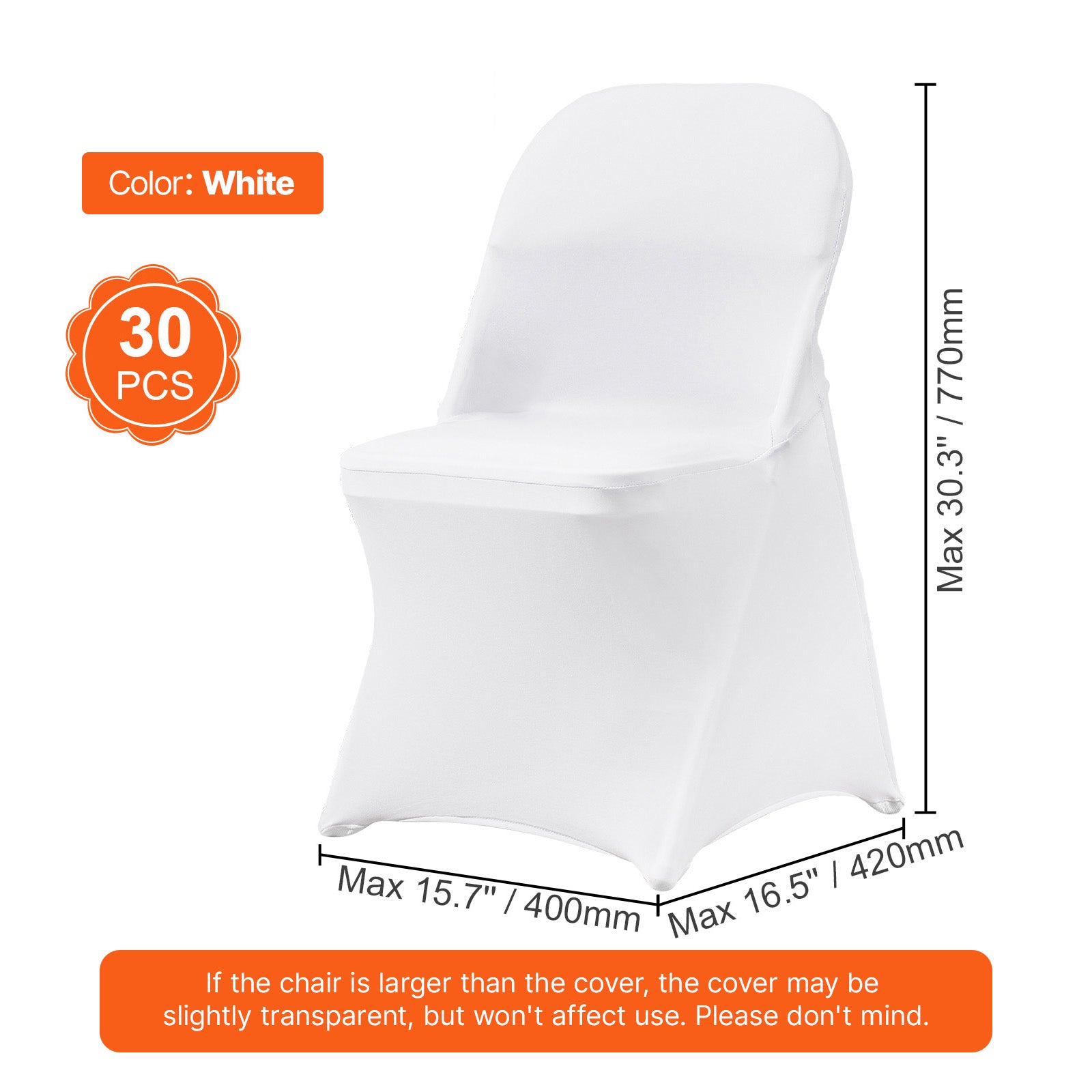 White Stretch Spandex Chair Covers - 30 PCS, Folding Kitchen Chairs Cover, Universal Washable Slipcovers Protector, Removable Chair Seat Covers, for Wedding Party Dining Room Banquet Event