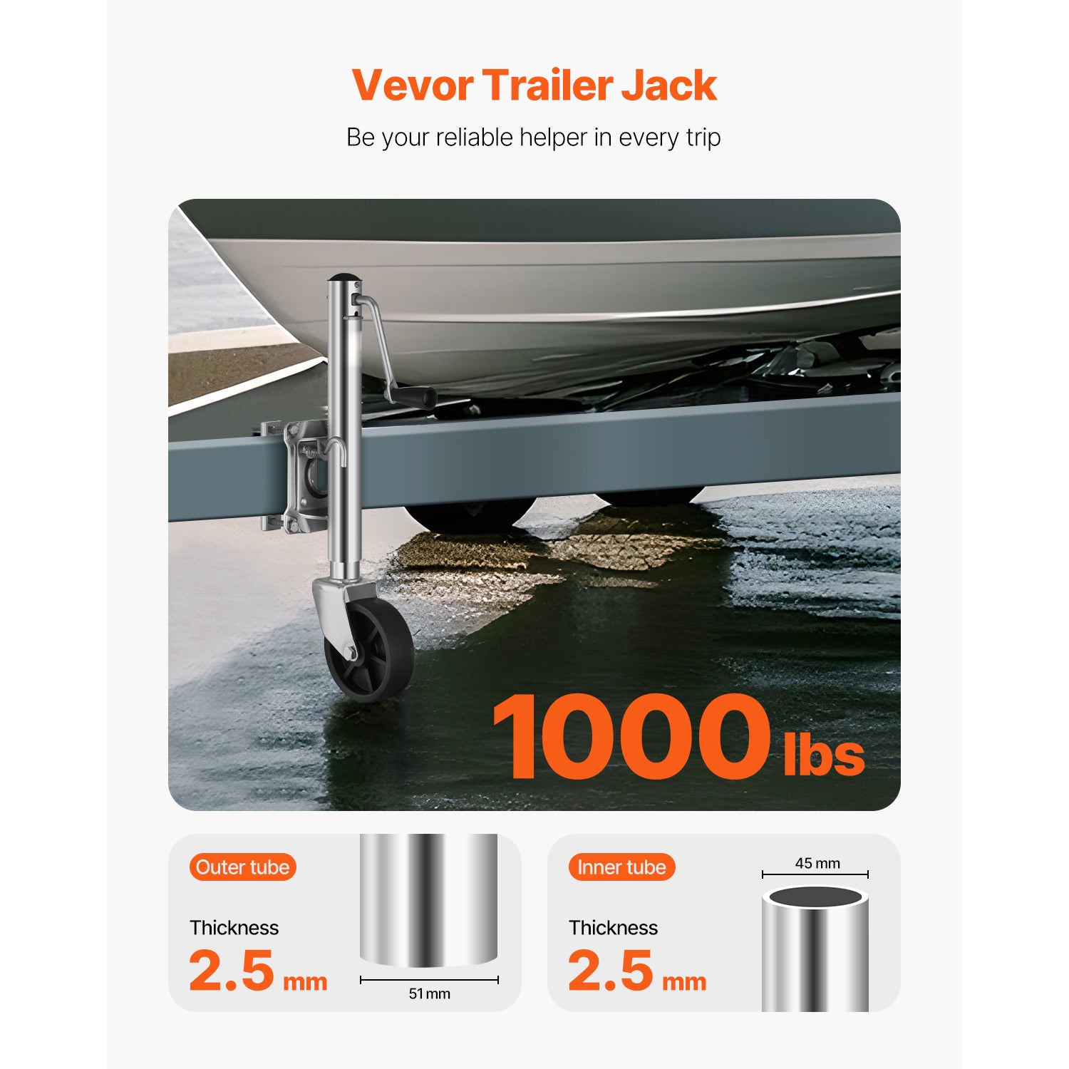 Boat Trailer Jack Marine Heavy Duty Swivel Mount Tongue Jack 1000 lbs Load