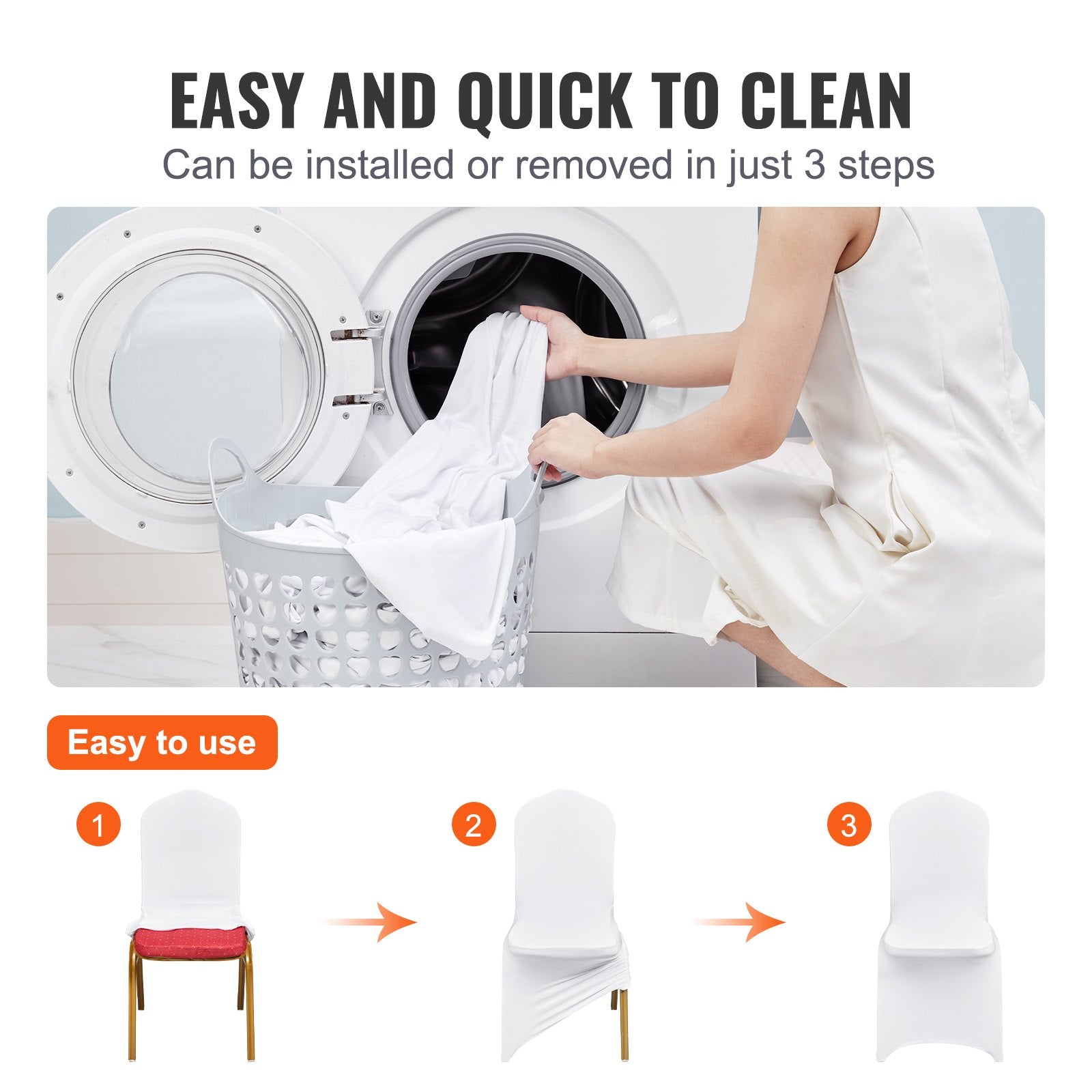 Stretch Spandex Folding Chair Covers, Universal Fitted Chair Cover, Removable Washable Protective Slipcovers, for Wedding, Holiday, Banquet, Party, Celebration, Dining (100PCS White)