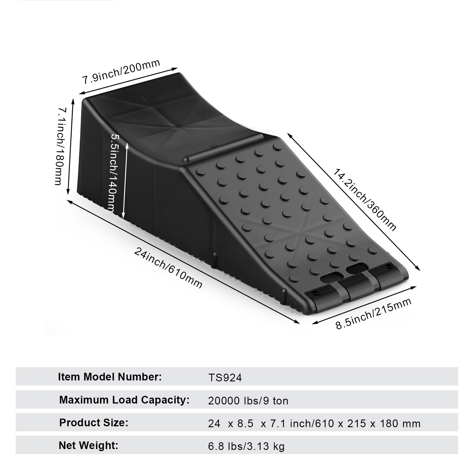 Car Service Ramp, 20000 lbs/10 ton Loading Capacity, 5.5" Lift Car Ramp, Low Profile Plastic Tire Ramp, Heavy Duty Truck Ramp for Oil Changes Wheels, Lift Vehicle Maintenance, 1-Pack