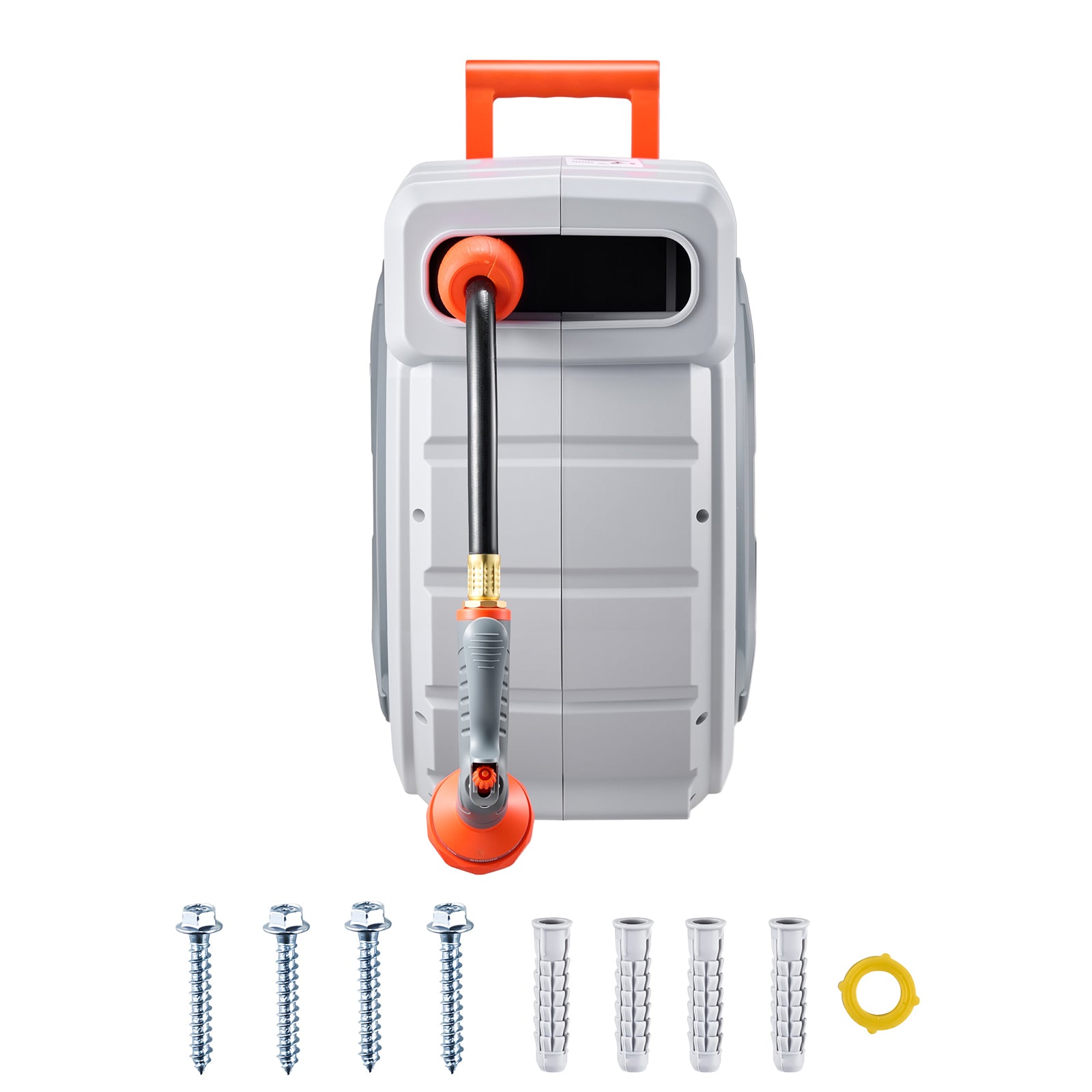 Retractable Garden Hose Reel, 5/8 Inch x 100 ft Wall Mounted, Heavy Duty with 9-Pattern Nozzle, Adjustable Length Lock, Upgraded Slow Return System & 180° Swivel Bracket