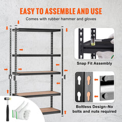 Storage Shelving Unit, 5-Tier Adjustable, 2000 lbs Capacity, Heavy Duty Garage Shelves Metal Organizer Utility Rack, Black, 18" D x 48" W x 72" H for Kitchen Pantry Basement Bathroom Laundry