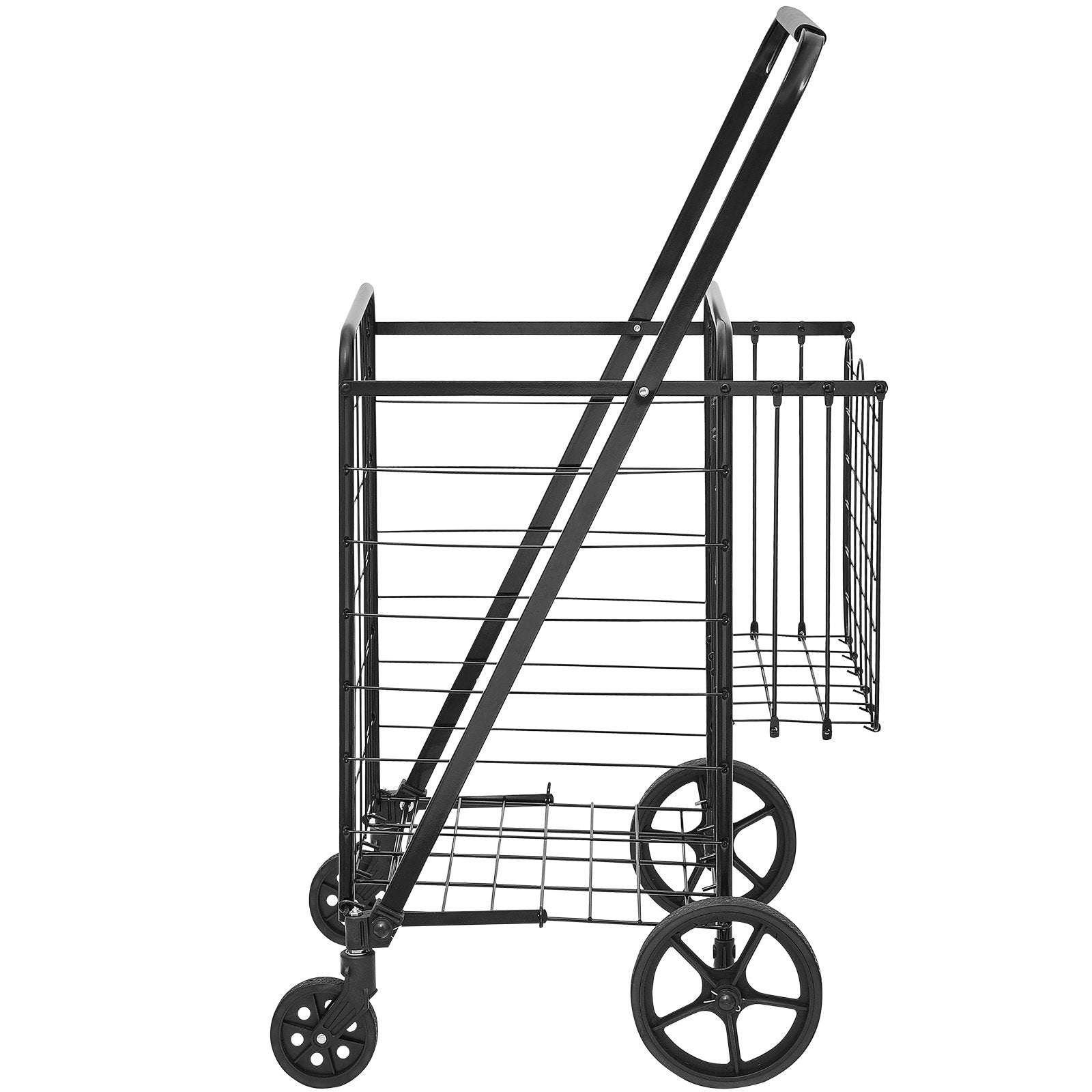 Folding Shopping Cart, Jumbo Grocery Cart with Double Baskets, 360° Swivel Wheels, Heavy Duty Utility Cart, 110 LBS Large Capacity Utility Cart for Laundry, Shopping, Grocery, Luggage