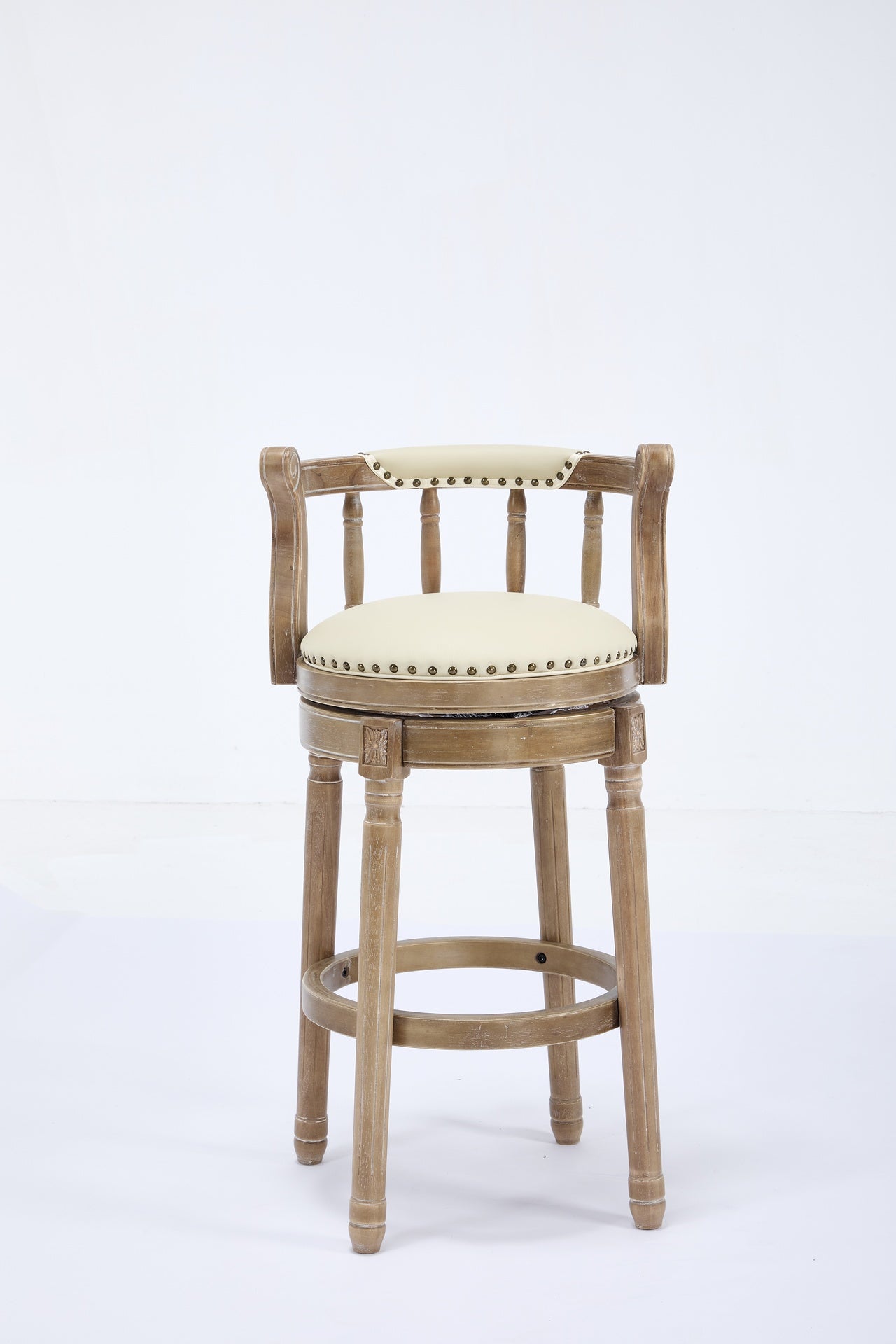 Cow top Leather Wooden Bar Stools, 360 Degree Swivel Bar Chair with Backs,Bar height Couner Height Barstools  for Home Kitchen Dining Room and Bar Room(Beige 1pc)