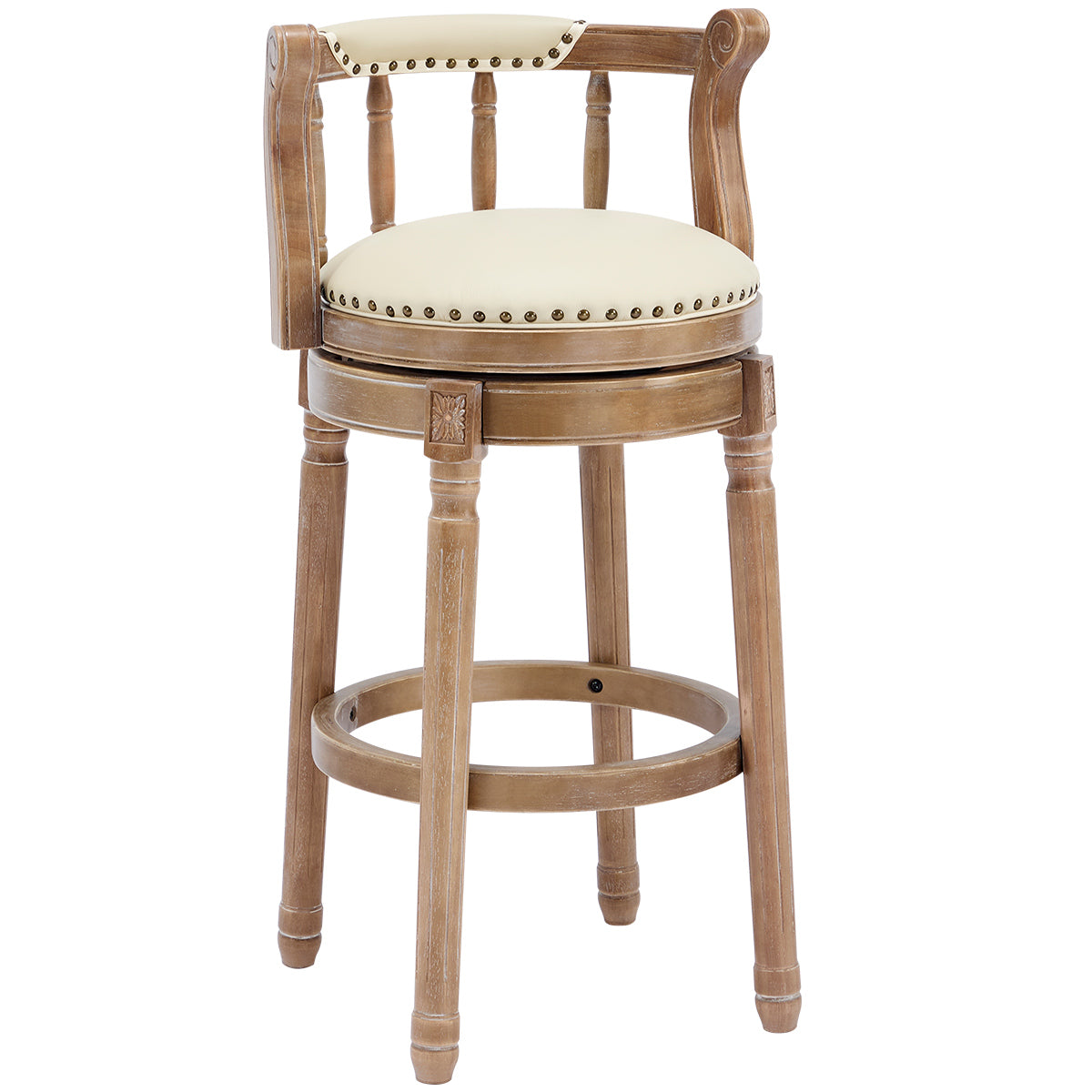 Cow top Leather Wooden Bar Stools, 360 Degree Swivel Bar Chair with Backs,Bar height Couner Height Barstools  for Home Kitchen Dining Room and Bar Room(Beige 1pc)