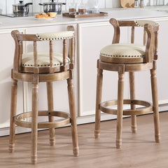 Cow top Leather Wooden Bar Stools, 360 Degree Swivel Bar Chair with Backs,Bar height Couner Height Barstools  for Home Kitchen Dining Room and Bar Room(Beige 1pc)