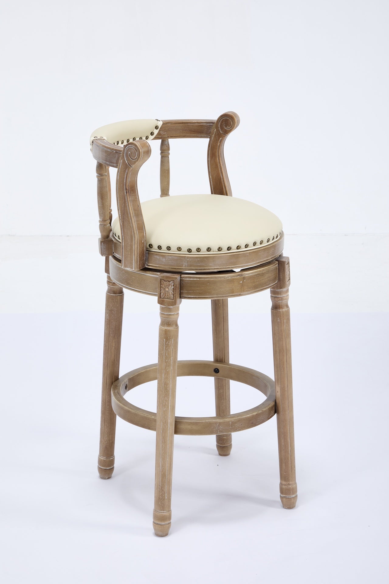 Cow top Leather Wooden Bar Stools, 360 Degree Swivel Bar Chair with Backs,Bar height Couner Height Barstools  for Home Kitchen Dining Room and Bar Room(Beige 1pc)