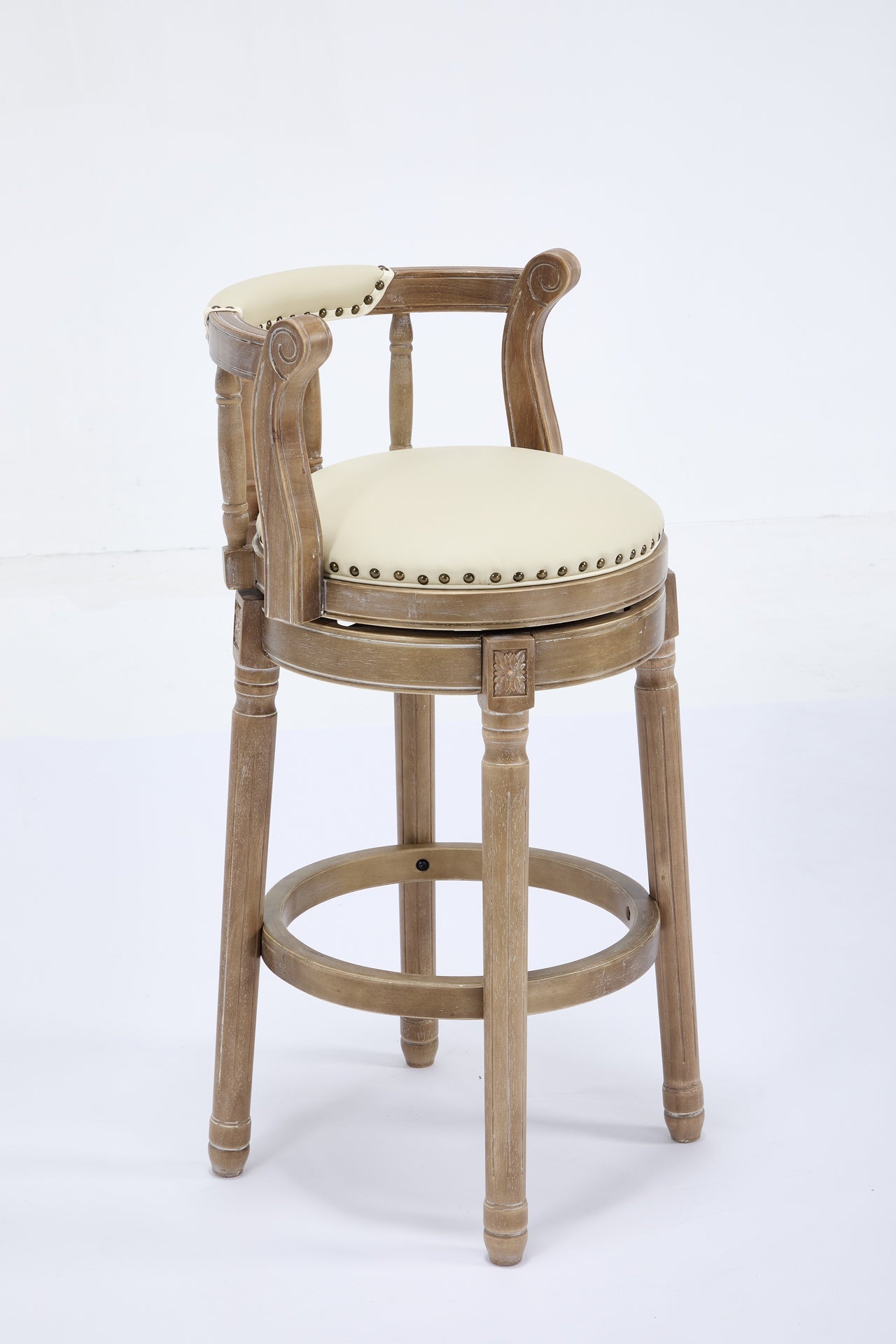Cow top Leather Wooden Bar Stools, 360 Degree Swivel Bar Chair with Backs,Bar height Couner Height Barstools  for Home Kitchen Dining Room and Bar Room(Beige 1pc)