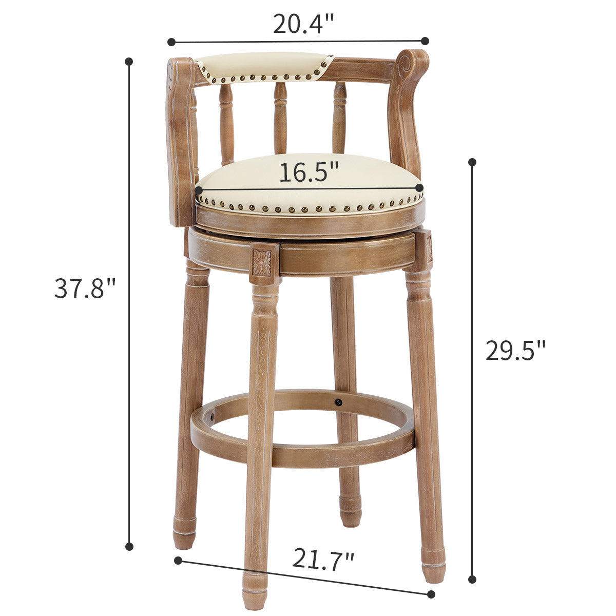 Cow top Leather Wooden Bar Stools, 360 Degree Swivel Bar Chair with Backs,Bar height Couner Height Barstools  for Home Kitchen Dining Room and Bar Room(Beige 1pc)