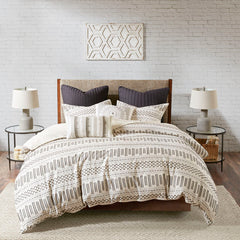 Cotton Jacquard Comforter Mini Set Ivory/Charcoal King/Cal King