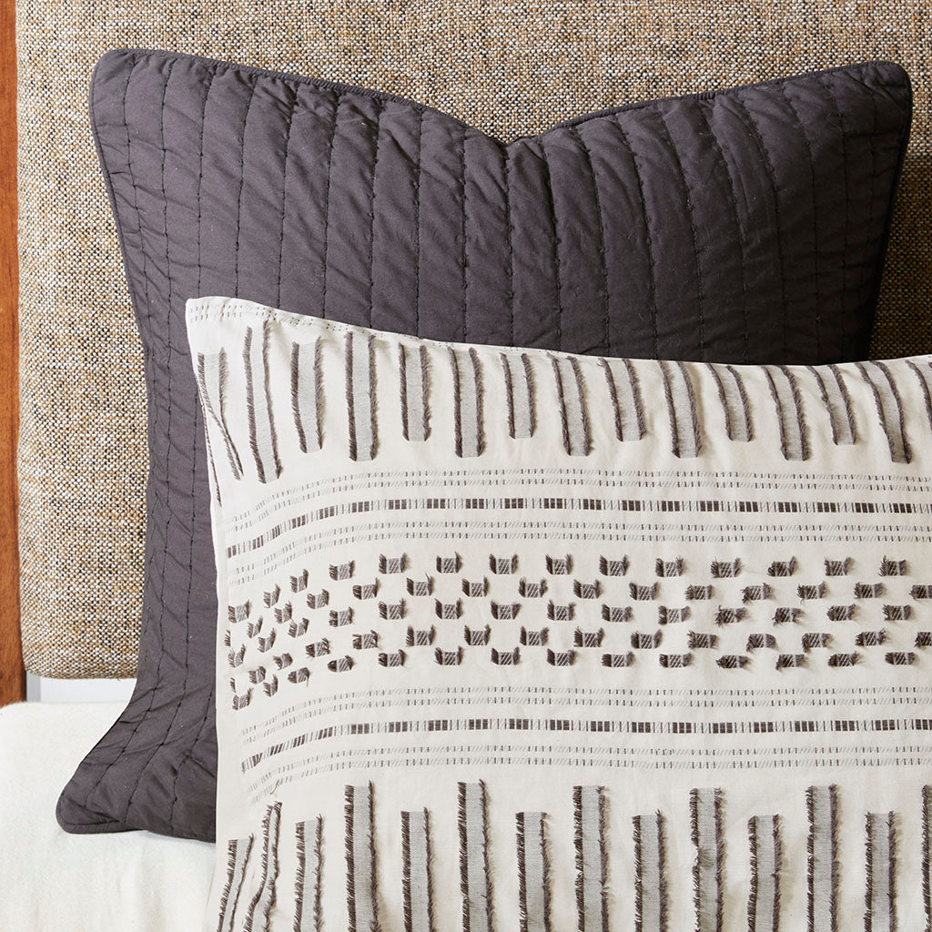 Cotton Jacquard Comforter Mini Set Ivory/Charcoal King/Cal King