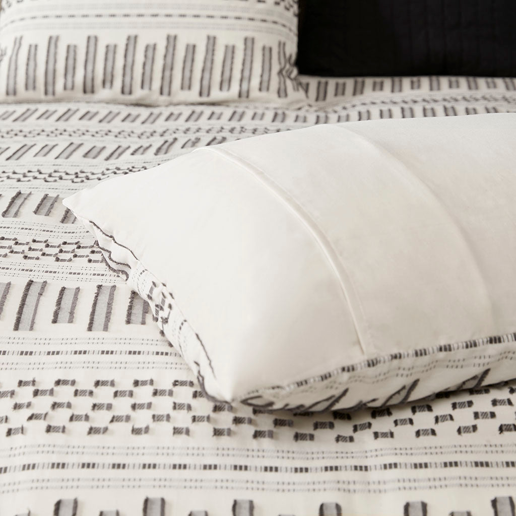 Cotton Jacquard Comforter Mini Set Ivory/Charcoal King/Cal King