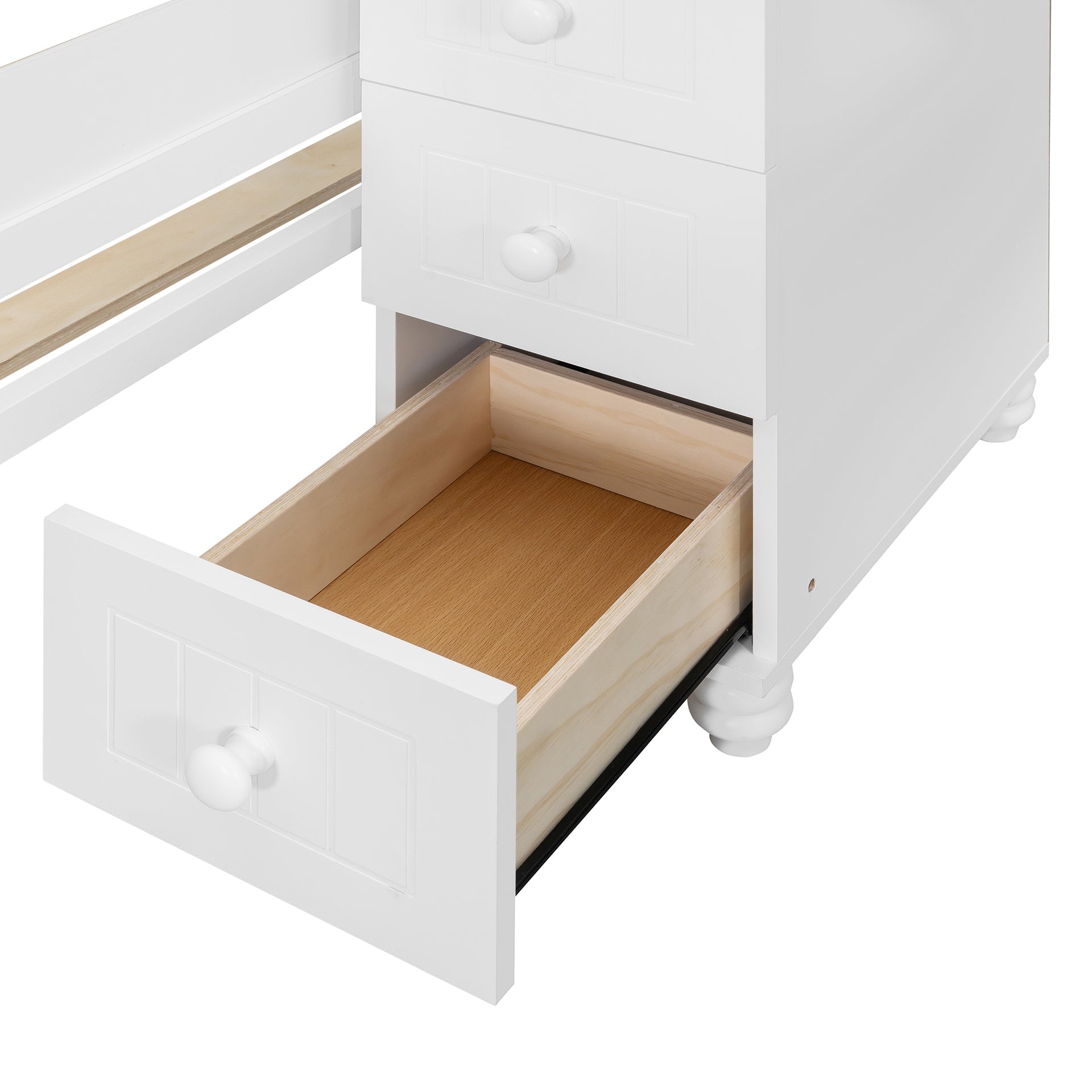 Twin Over Full Wooden Bunk Bed with Desk, Drawers, Shelves, and Cabinet, LED Light(White+Orange)