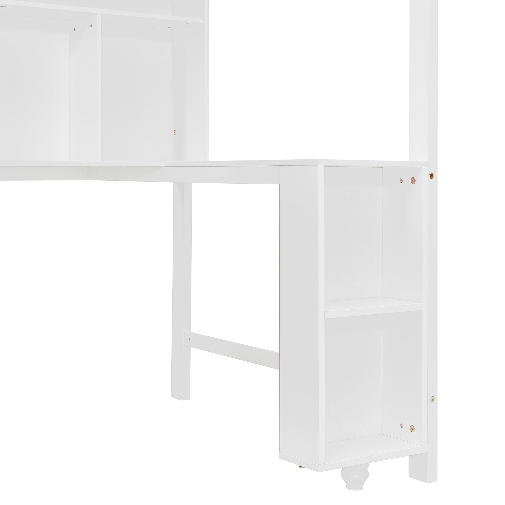 Twin Over Full Wooden Bunk Bed with Desk, Drawers, Shelves, and Cabinet, LED Light(White+Orange)