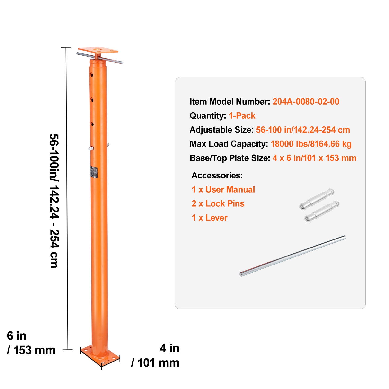 Adjustable Floor Jack Post House Floor Leveling Lift 56"-100" Height Range