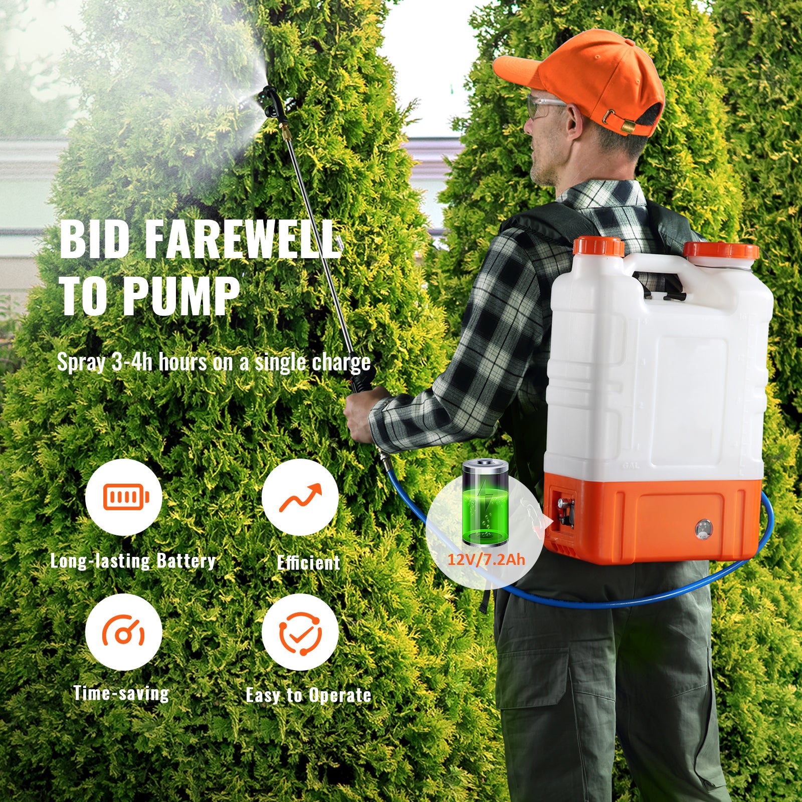 Battery Powered Backpack Sprayer with Cart, 0-94 PSI Adjustable Pressure, 4 Gallon Tank on Wheels, with 8 Nozzles and 2 Wands, 12V 7.2Ah Battery, Wide Mouth Lid for Weeding, Spraying, Cleaning