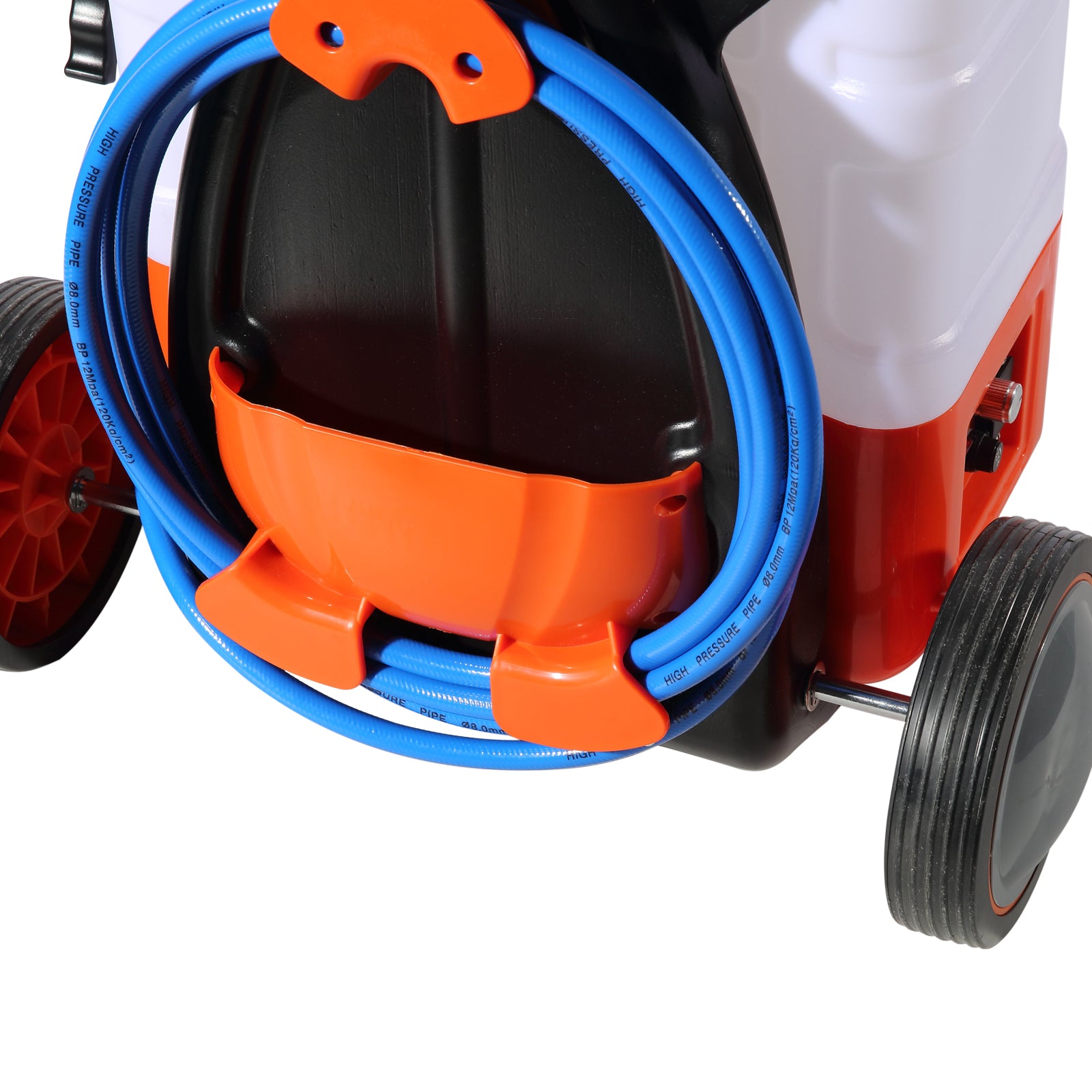 Battery Powered Backpack Sprayer with Cart, 0-94 PSI Adjustable Pressure, 4 Gallon Tank on Wheels, with 8 Nozzles and 2 Wands, 12V 7.2Ah Battery, Wide Mouth Lid for Weeding, Spraying, Cleaning