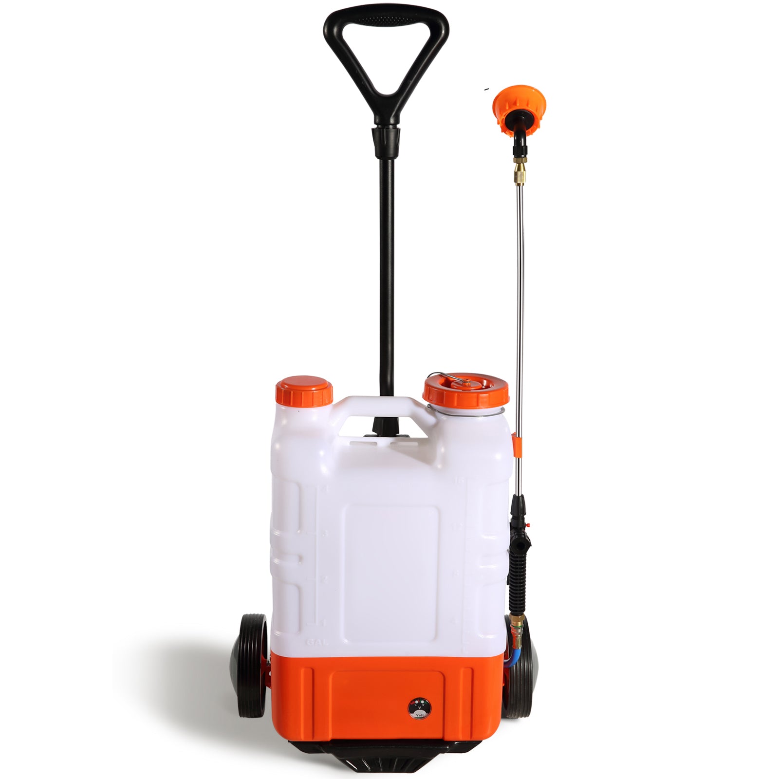 Battery Powered Backpack Sprayer with Cart, 0-94 PSI Adjustable Pressure, 4 Gallon Tank on Wheels, with 8 Nozzles and 2 Wands, 12V 7.2Ah Battery, Wide Mouth Lid for Weeding, Spraying, Cleaning