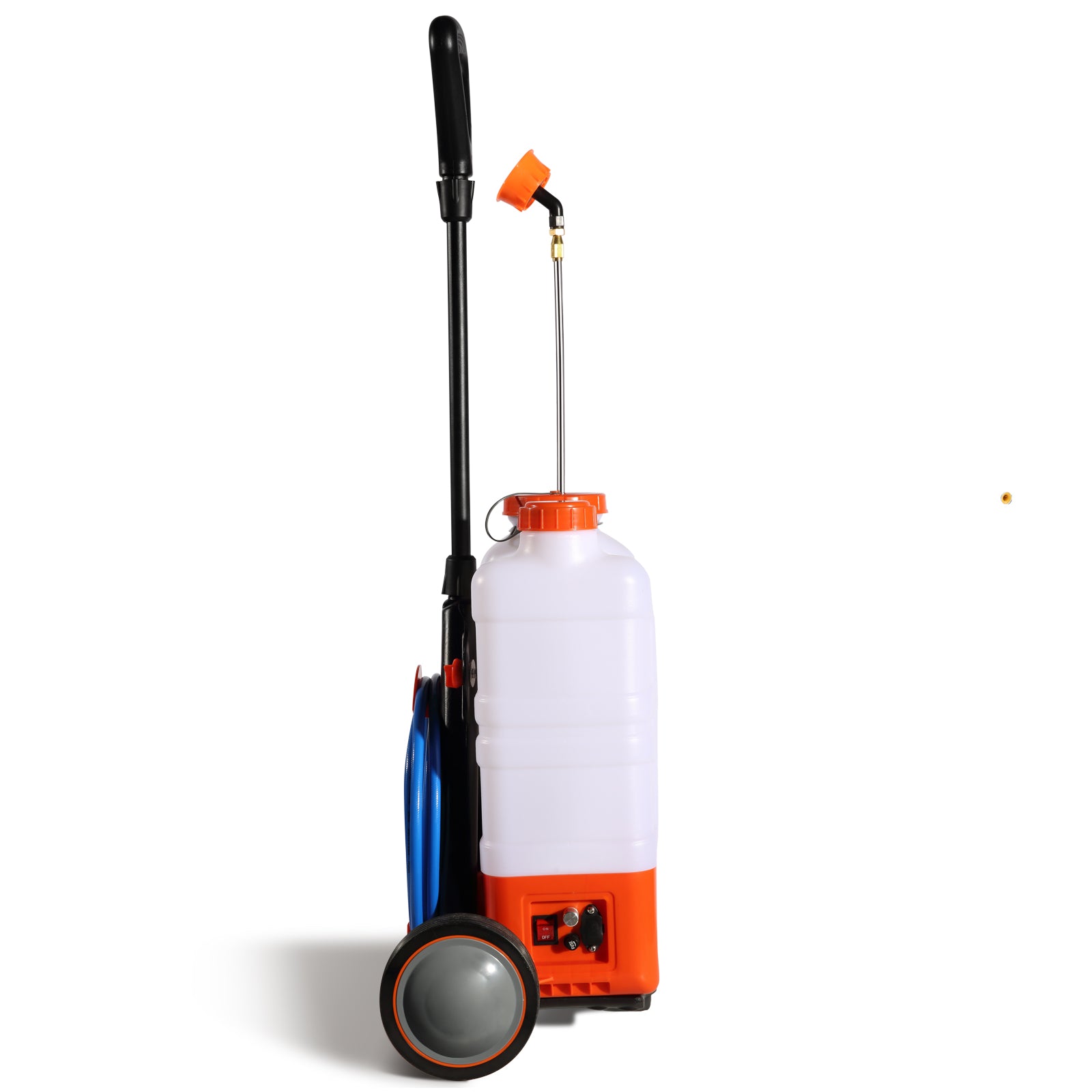Battery Powered Backpack Sprayer with Cart, 0-94 PSI Adjustable Pressure, 4 Gallon Tank on Wheels, with 8 Nozzles and 2 Wands, 12V 7.2Ah Battery, Wide Mouth Lid for Weeding, Spraying, Cleaning