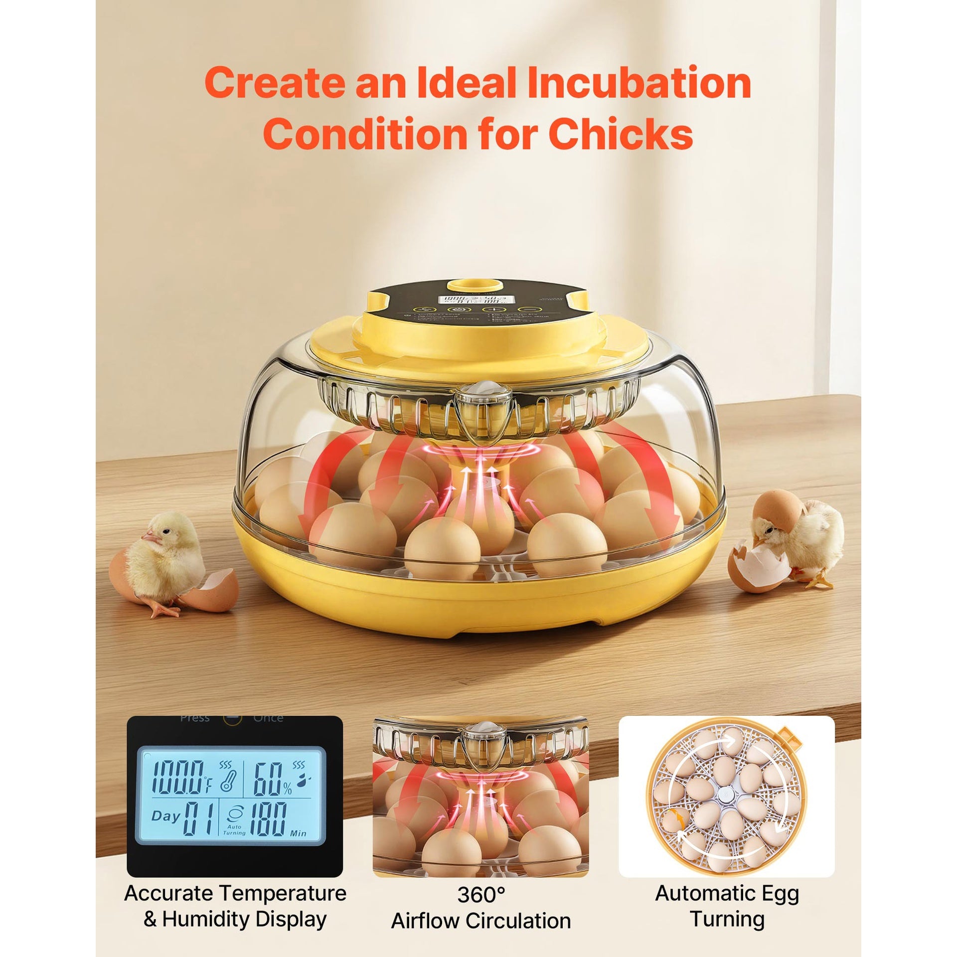 18 Egg Incubator, Automatic Egg Turner with LED Candler, Temperature & Humidity Control, 360° View Clear Window, Auto Water Refill, Poultry Eggs Incubators for Hatching Chicks Ducks Goose Quail