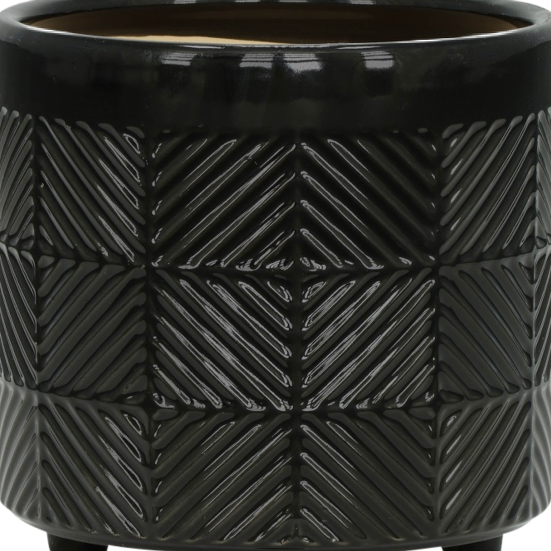 S/2 6/8" TEXTURED PLANTERS, SHINY BLACK