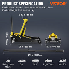 Floor Jack, 3 Ton Low Profile Floor Jack, Heavy-duty Steel Racing Floor Jack with Dual Pistons Quick Lift Pump, Floor Jack Lifting Range 3.35"-19.69"