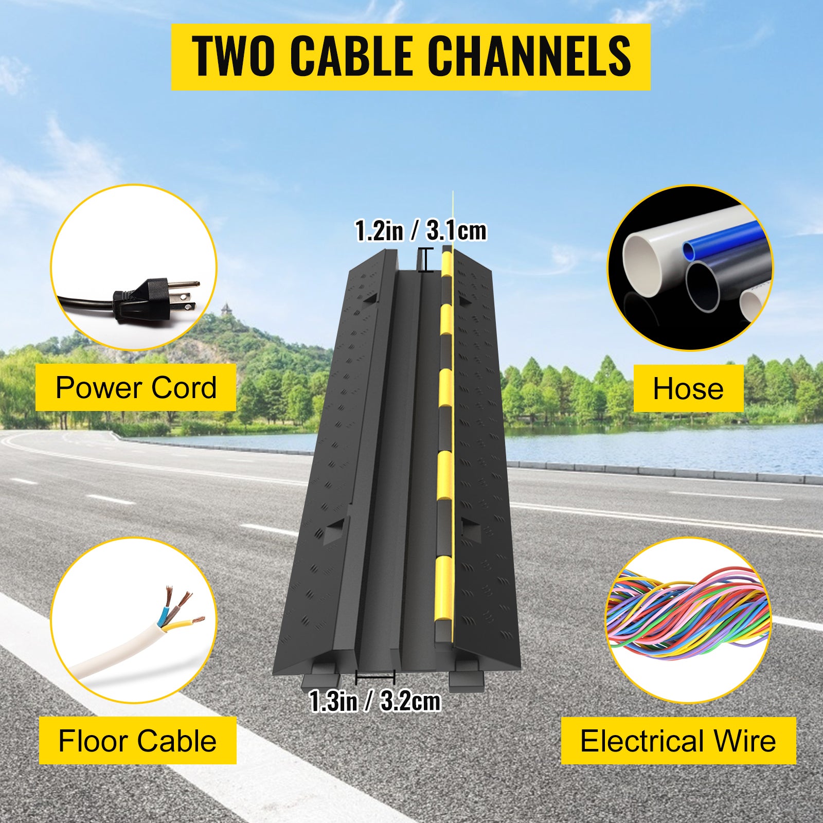 Rubber Cable Protectors Heavy Duty Wire Hose Cord Protective Cover Ramps Floor Driveway Speed Bump, 3 Pack 2 Channel 11000lbs
