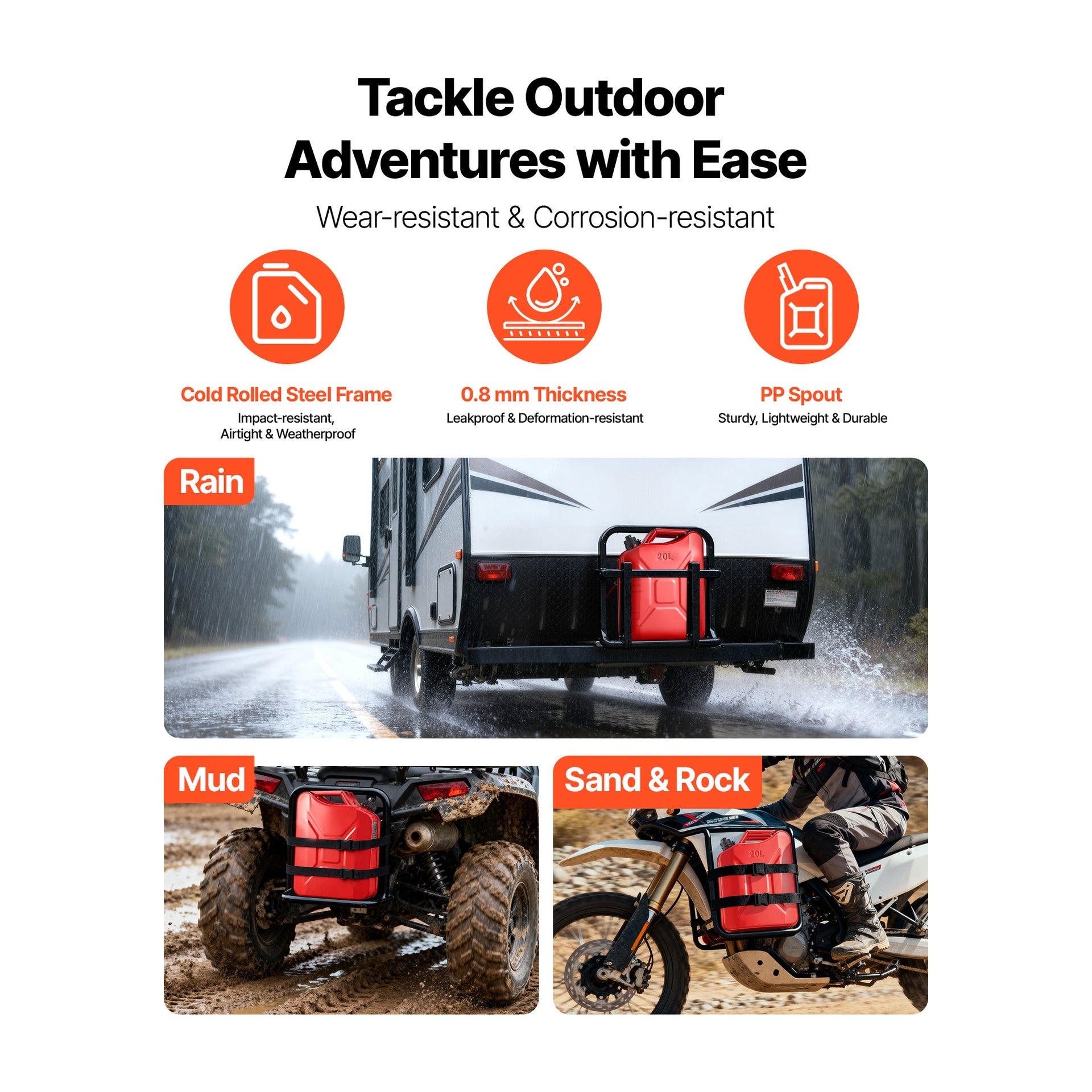 Metal Fuel Container, 5.3 Gallon, Fuel Jerry Can with Spout and Comfort Handle, 6 L/min Max Flow Rate, Leakproof & Corrosion-resistant Metal Gas Tank Most Cars Motorcycle ATV UTV, Red