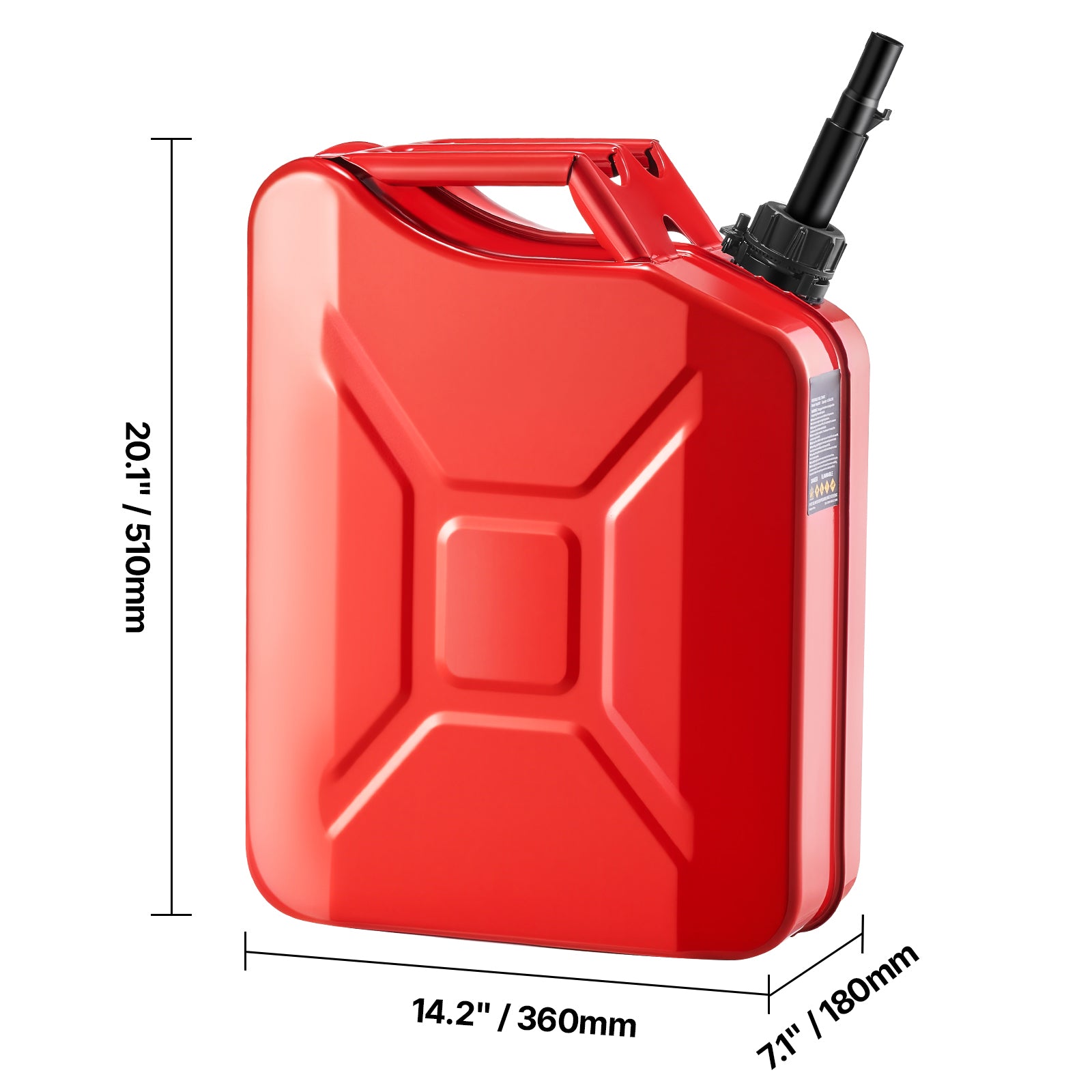 Metal Fuel Container, 5.3 Gallon, Fuel Jerry Can with Spout and Comfort Handle, 6 L/min Max Flow Rate, Leakproof & Corrosion-resistant Metal Gas Tank Most Cars Motorcycle ATV UTV, Red