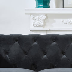 67"Chesterfield ‌velvet upholstery fabric Sofa with Roll Armrest & Nailhead,Upholstered Mid Century Modern Couch,2 Seater Couch for Living Room, Office, Apartment, Black