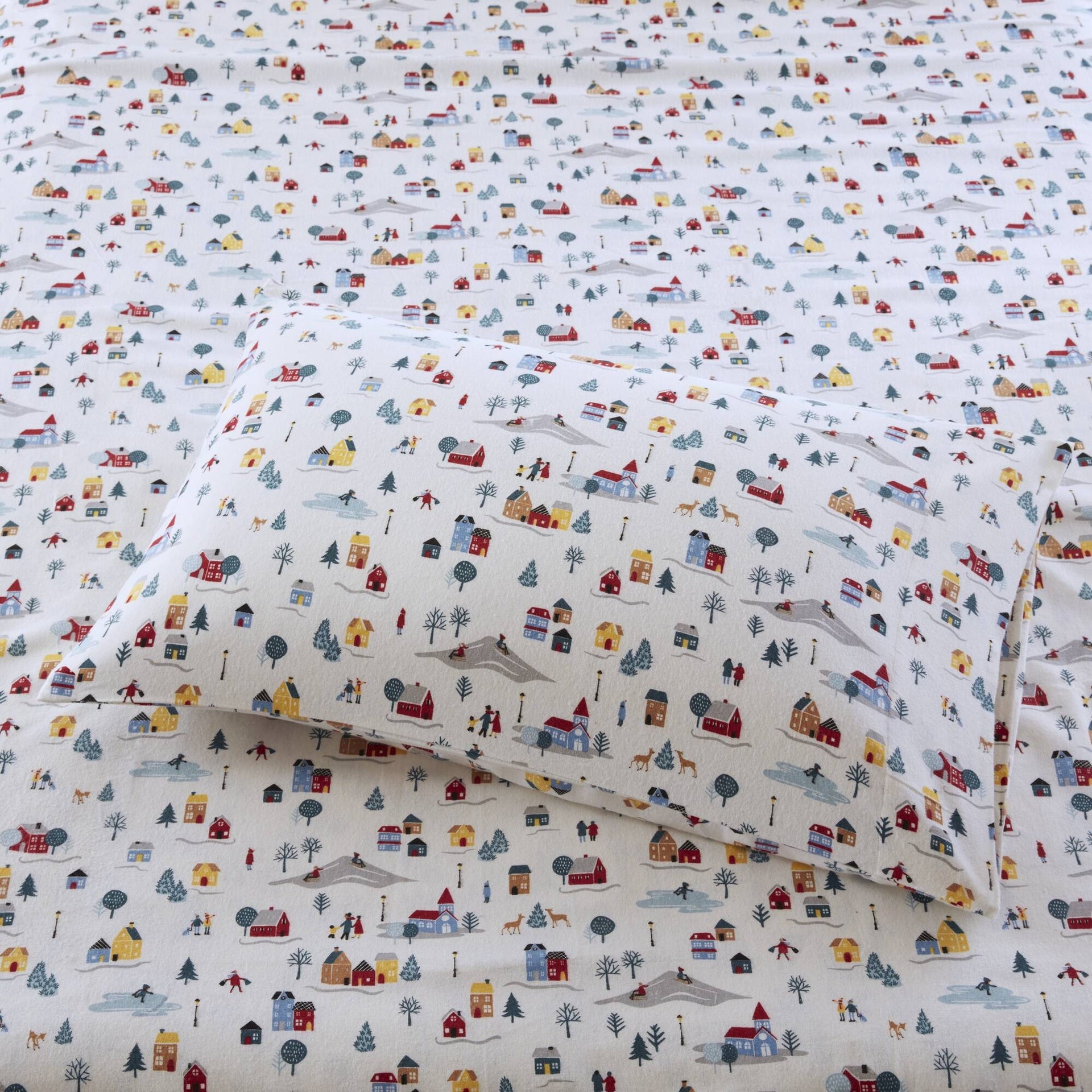 4 PCS Queen Printed Sheet Set White Village Print
