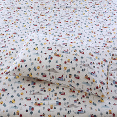4 PCS Queen Printed Sheet Set White Village Print