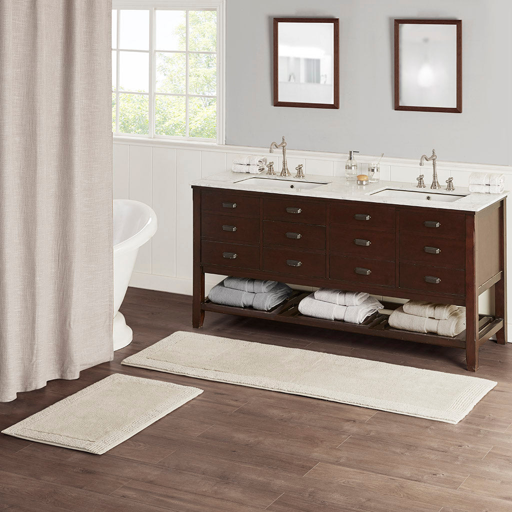 100% Cotton Tufted 3000 GSM Reversible Bath Rug Natural 21x34"