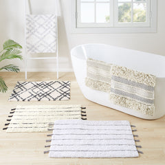 Woven Texture Stripe Bath Rug Natural 20x32"