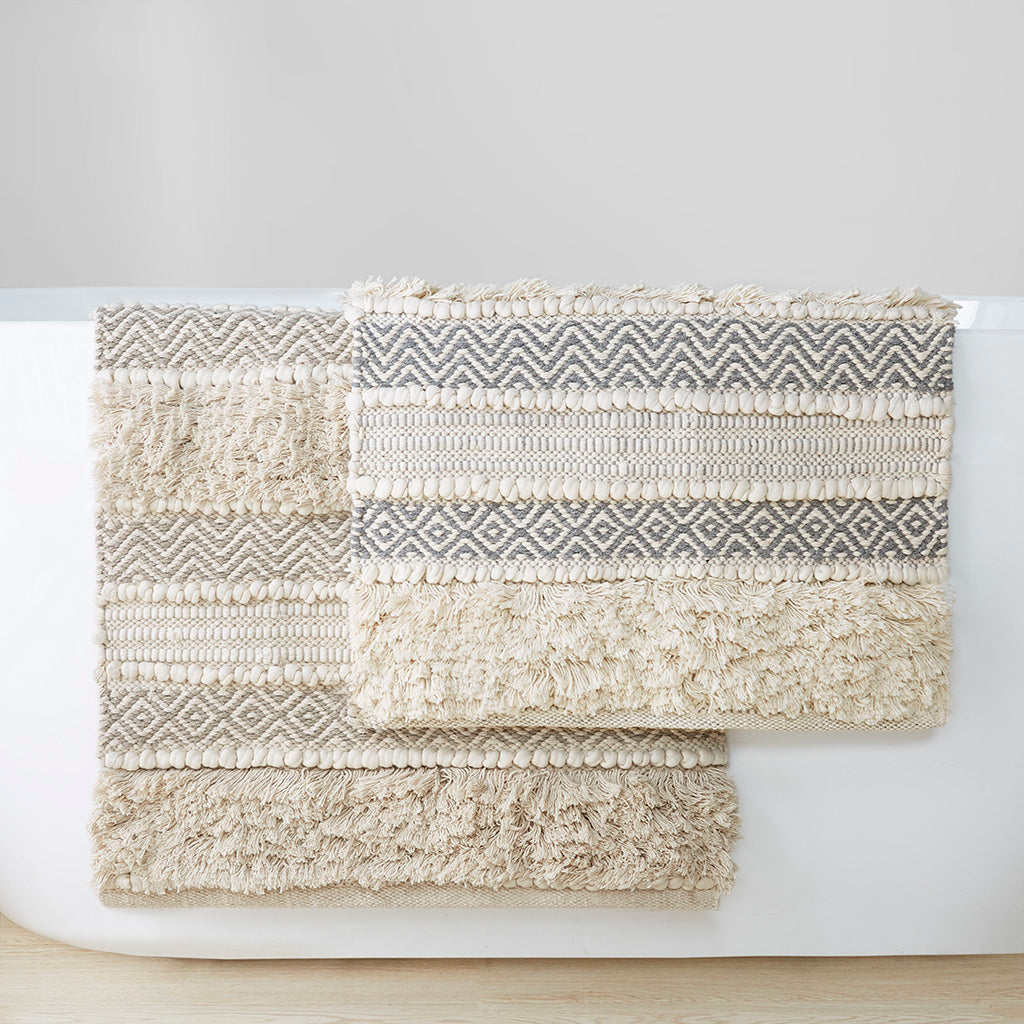 Woven Texture Stripe Bath Rug Natural 20x32"