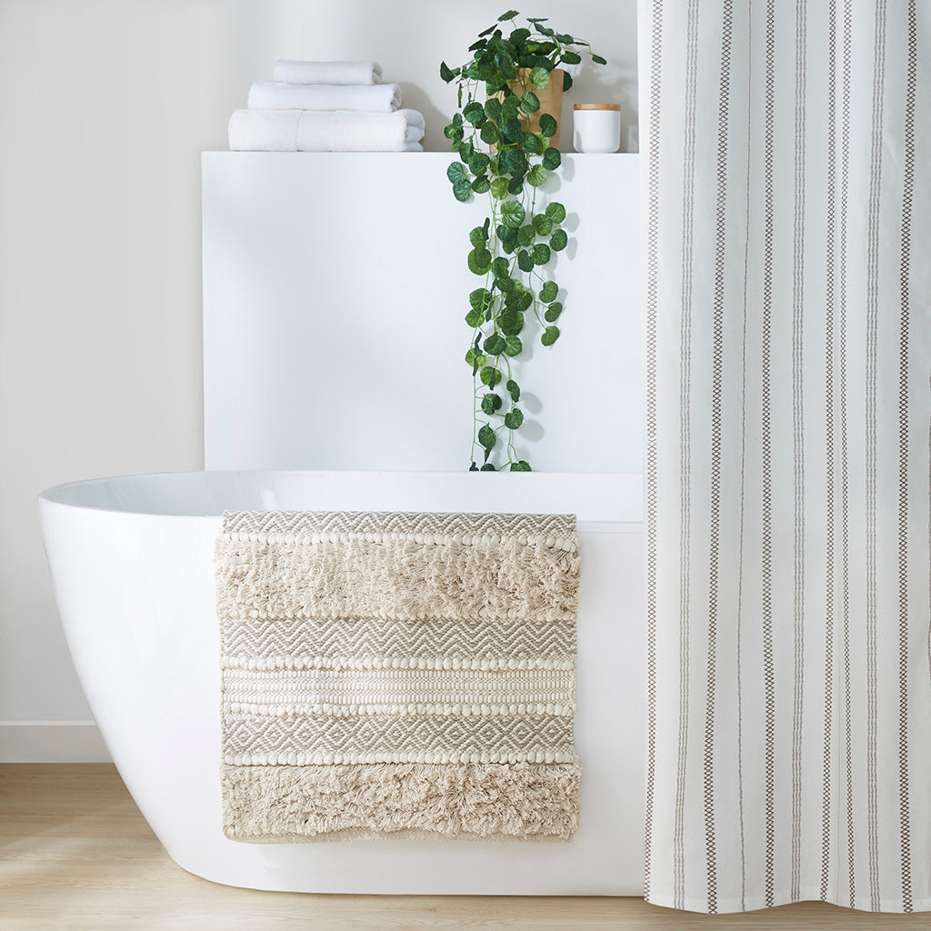 Woven Texture Stripe Bath Rug Natural 20x32"