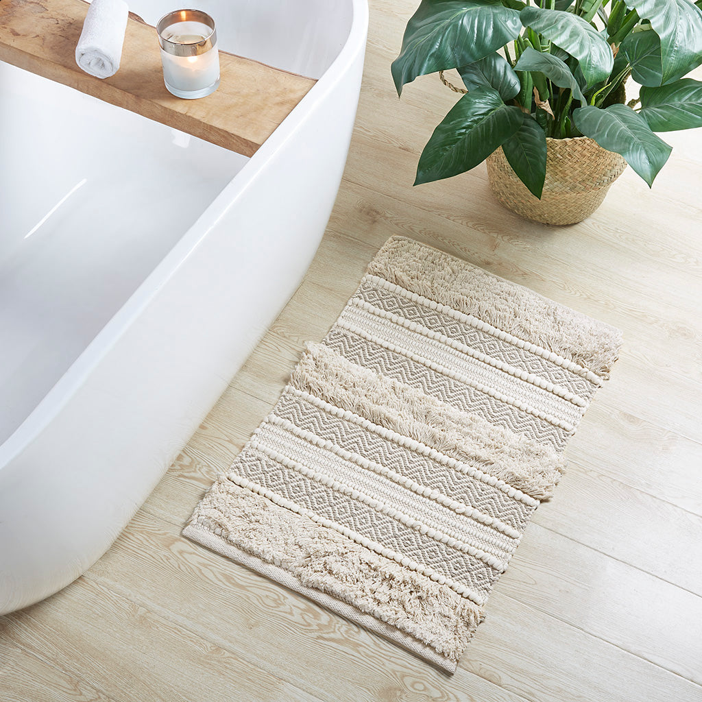 Woven Texture Stripe Bath Rug Natural 20x32"