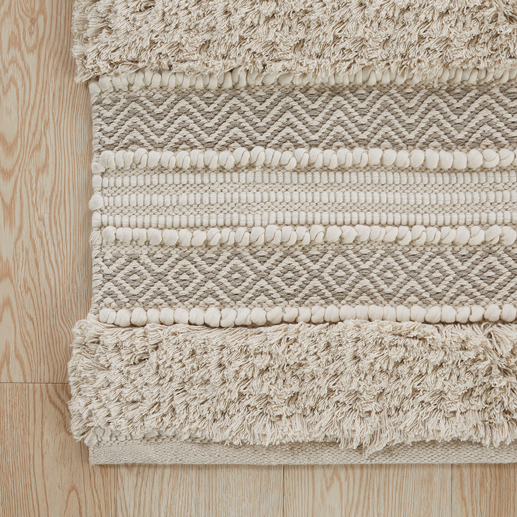 Woven Texture Stripe Bath Rug Natural 20x32"