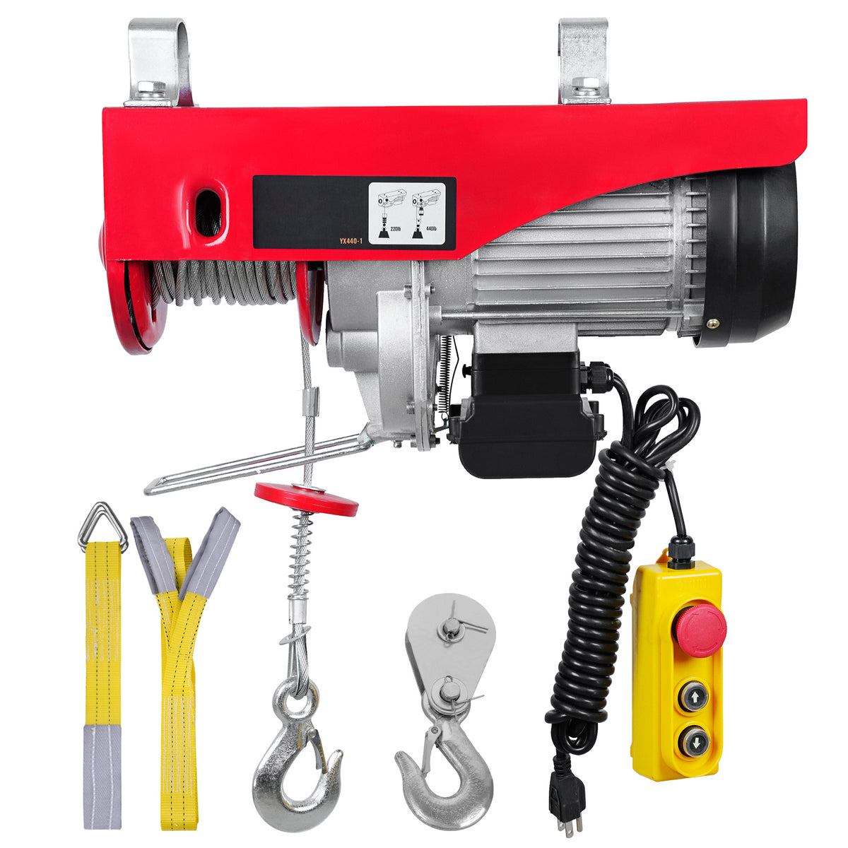 Electric Hoist, 440lbs Garage Hoist with 14ft Wired Control, 110 volt Electric Hoist Winch 40ft Single Cable Lifting Height, Pure Copper Motor and Emergency Stop Switch