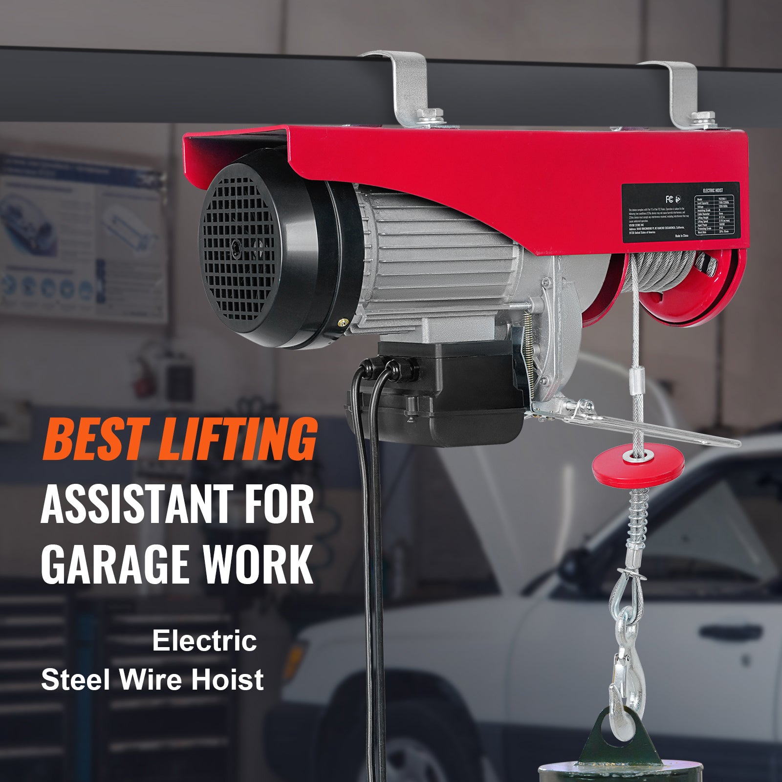 Electric Hoist, 440lbs Garage Hoist with 14ft Wired Control, 110 volt Electric Hoist Winch 40ft Single Cable Lifting Height, Pure Copper Motor and Emergency Stop Switch