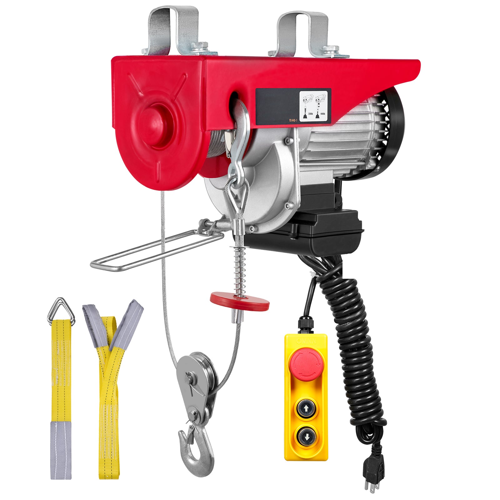Electric Hoist, 440lbs Garage Hoist with 14ft Wired Control, 110 volt Electric Hoist Winch 40ft Single Cable Lifting Height, Pure Copper Motor and Emergency Stop Switch