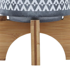 CERAMIC 5" AZTEC PLANTER ON WOODEN STAND, GRAY